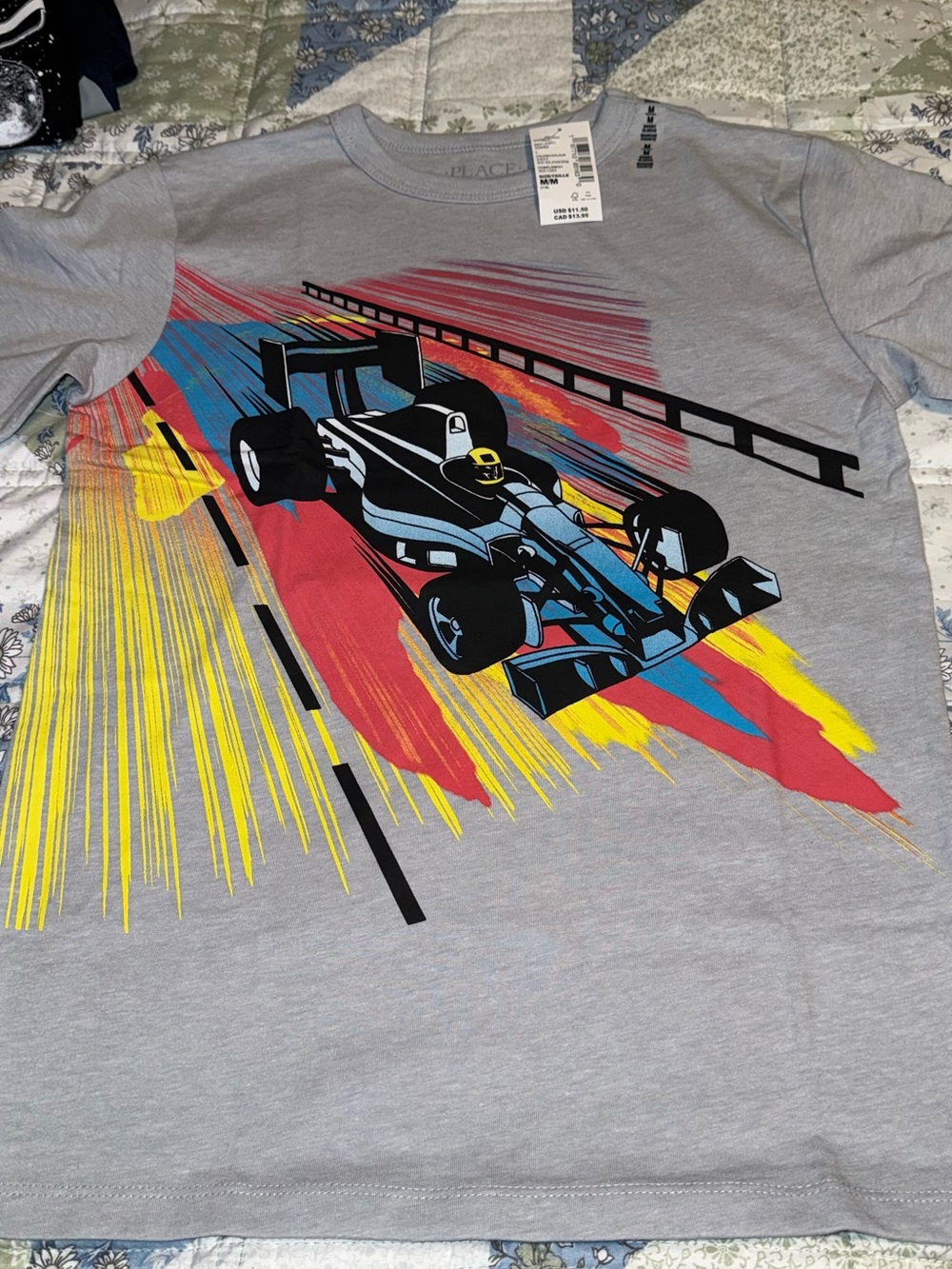 The Children’s Place Boys Size M 7 8 Medium New NWT Gray Race car Shirt